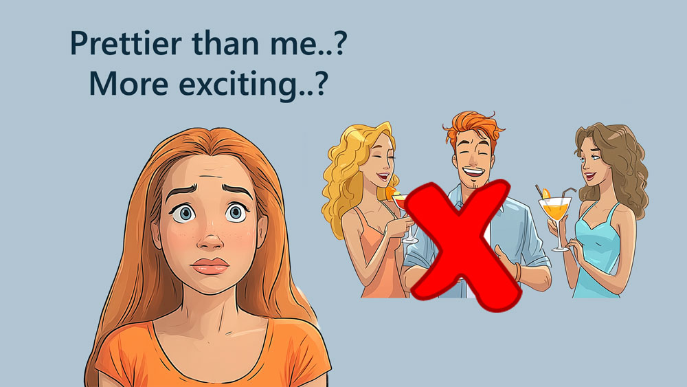 Illustration of woman with retroactive jealousy