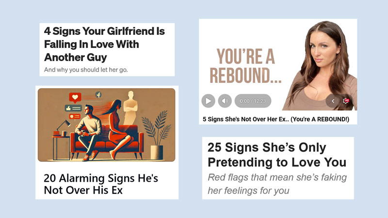 Media headlines about 'signs your partner isn't over their ex'