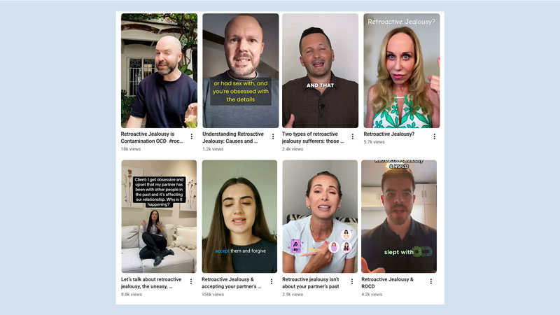 Example YouTube shorts about retroactive jealousy