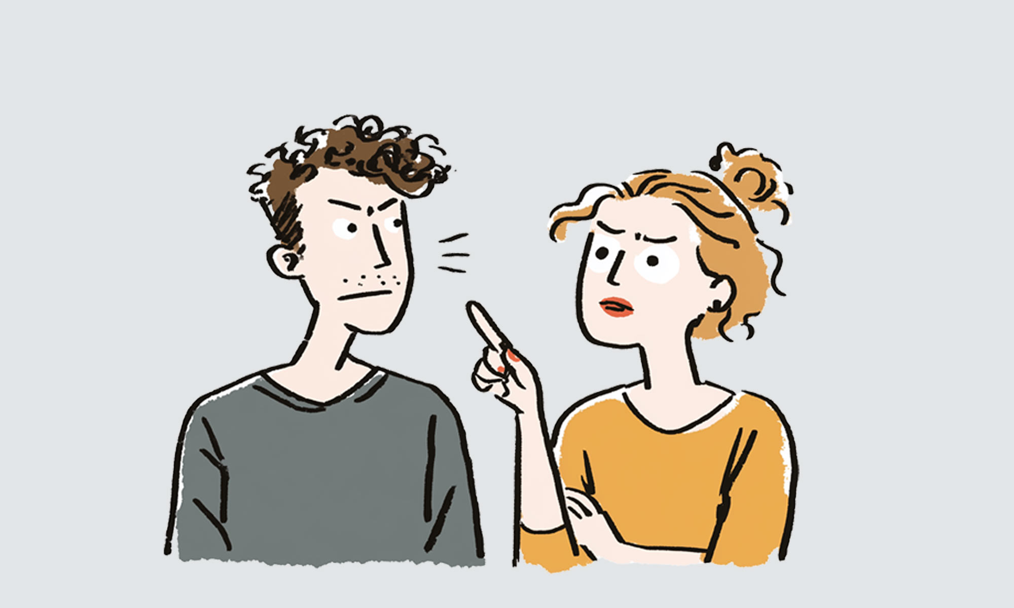 Wife pointing at her husband during a disagreement