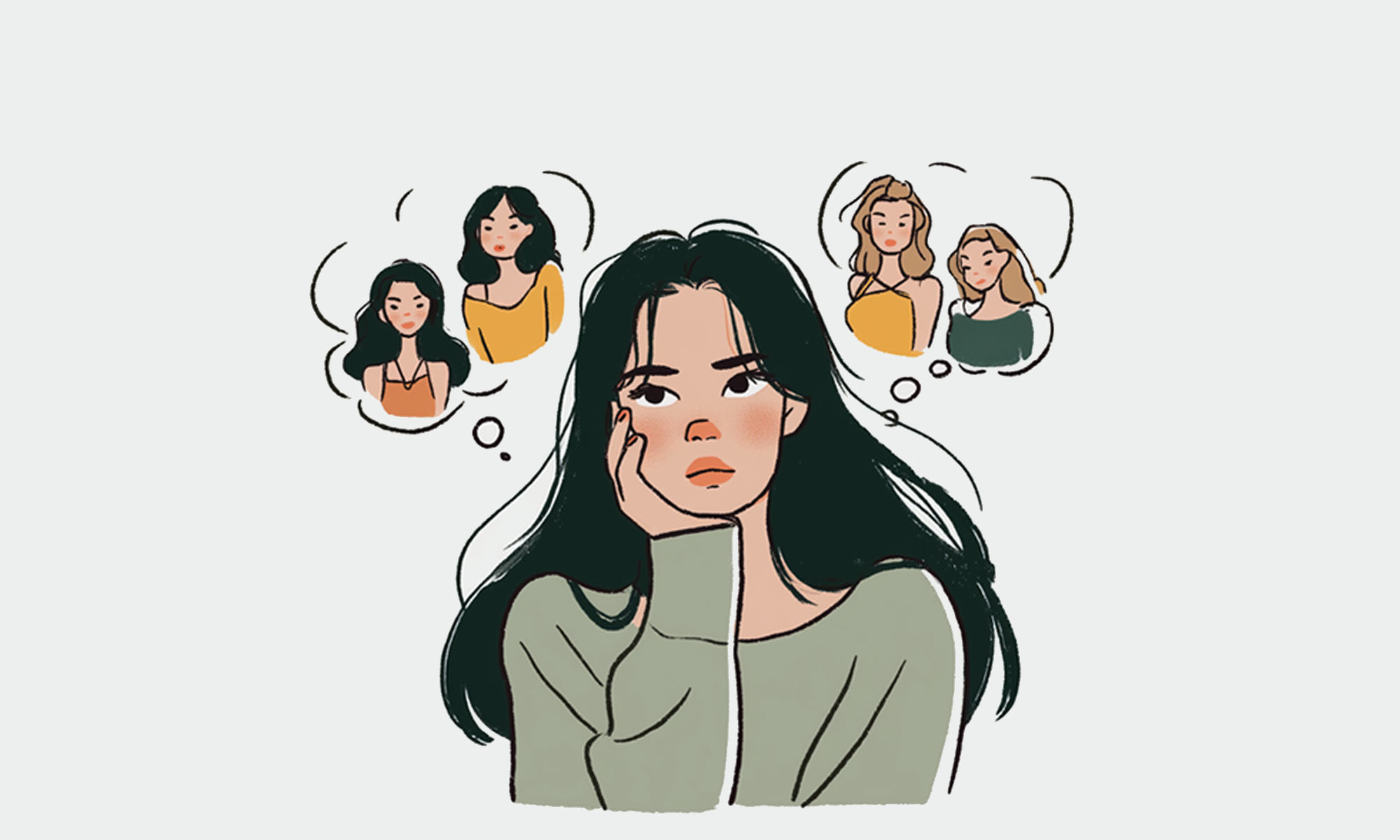 A girl having jealous thoughts about other girls