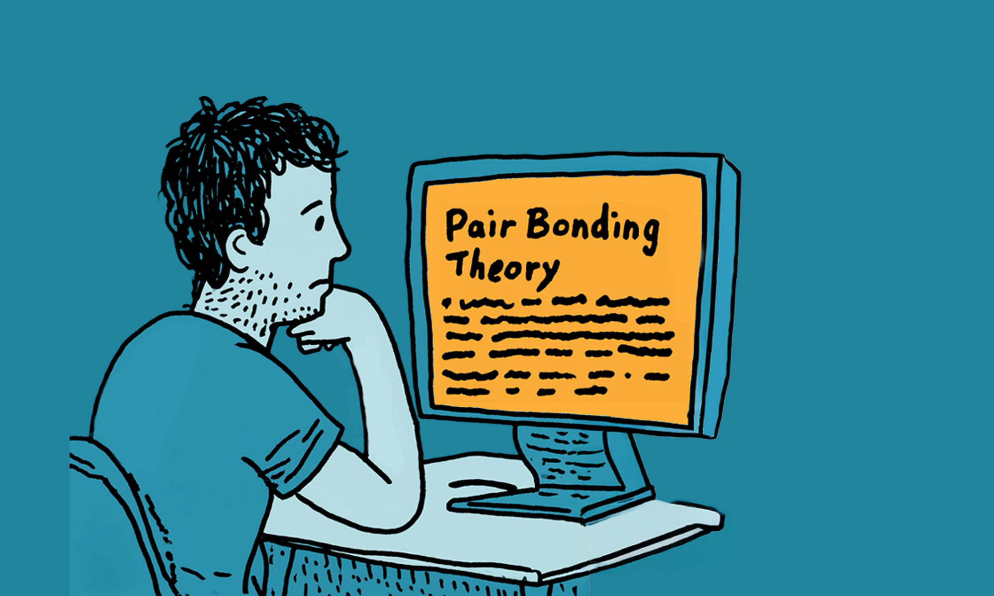 A man sitting at his computer reading about Pair Bonding Theory
