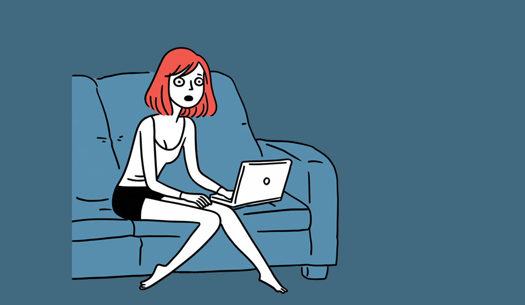 A girl looking at her boyfriend's laptop with shocked expression
